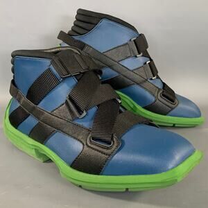 JOHN FLUEVOG Size 9 Navy Black & Green Faux Leather Strap Boots
